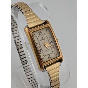 Montreux Swiss Tank‎ Watch Women 18mm Case Gold Stretch Band- New Battery